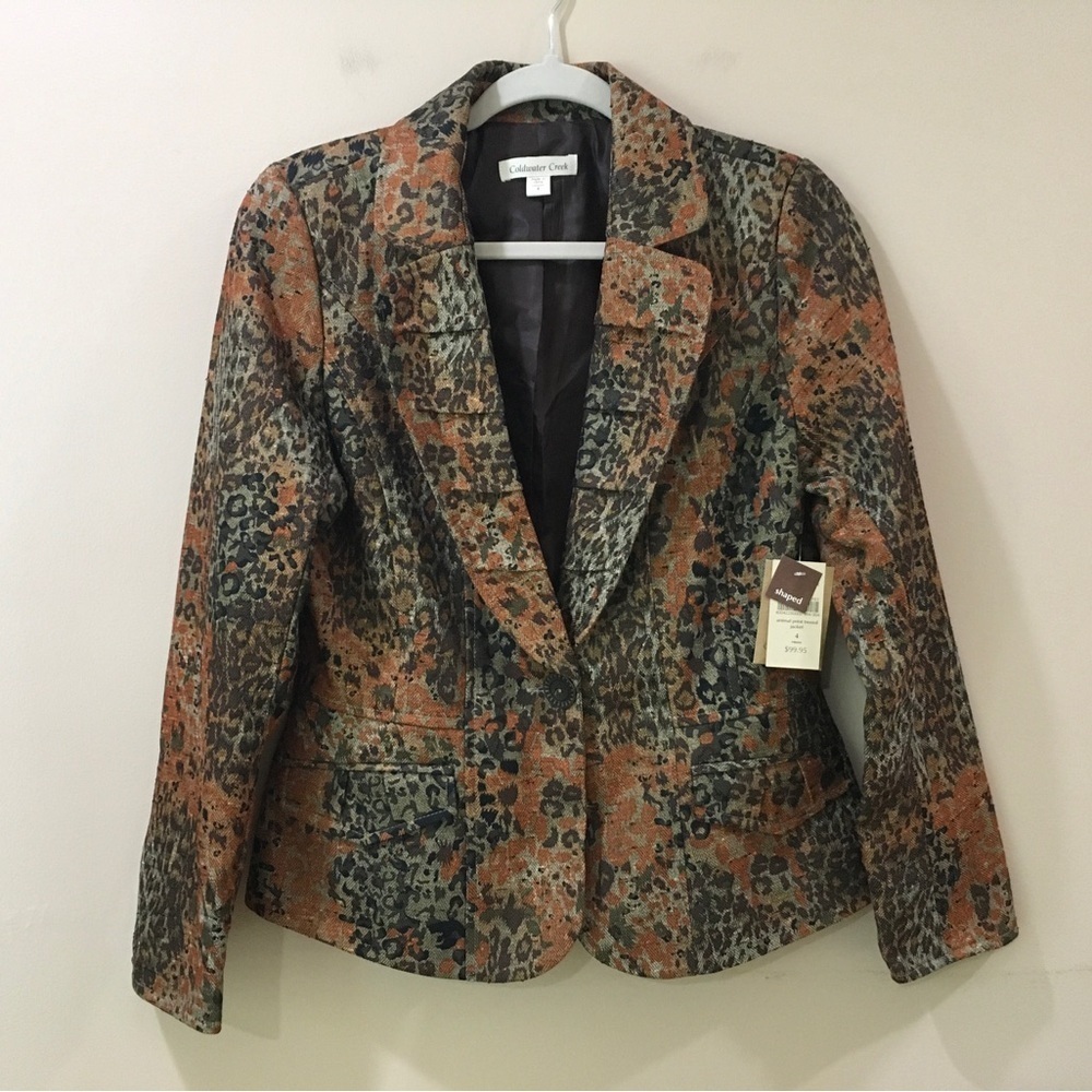 Coldwater Creek Tailored Blazer Women's size 4 Animal Print Brown Orange NWT